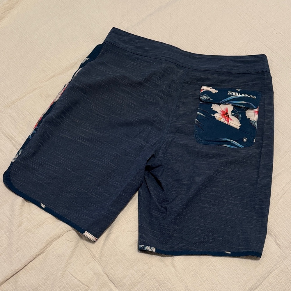 Billabong Dark Blue Board Shorts with Patterned Trim